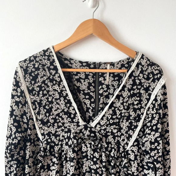 Free People Like You Best Mini Dress  In Black Floral Combo Size Small - Picture 9 of 14